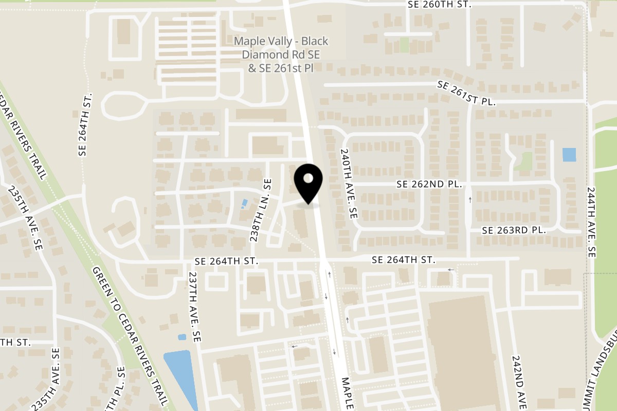 Map showing the location of Crockett's Public House Maple Valley on 26300 238th Ave SE in Maple Valley